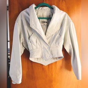 White Vintage leather jacket and skirt set